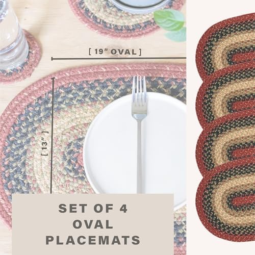 Homespice Highland Braided Placemats for Cabin Decor, Oval 13x19 Set of 4