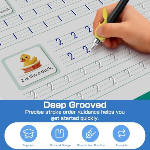 WANFRES Reusable Grooved Handwriting Practice Book for Kids Ages 3-6,Preschool Writing Workbook with Letter Tracing,Number Practice,Drawing Activities and Guided Writing Pages,Early Learning Activity.