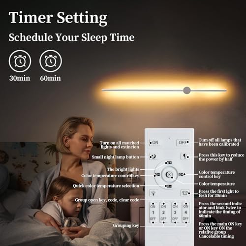 KELUOLY Dimmable Plug in Wall Sconce Set of 2, Chrome 39.37" LED Wall Light with Remote, Adjustable Color Temperature Brightness Wall lamp with Timer for Living Room,Bedroom and Accent Lighting