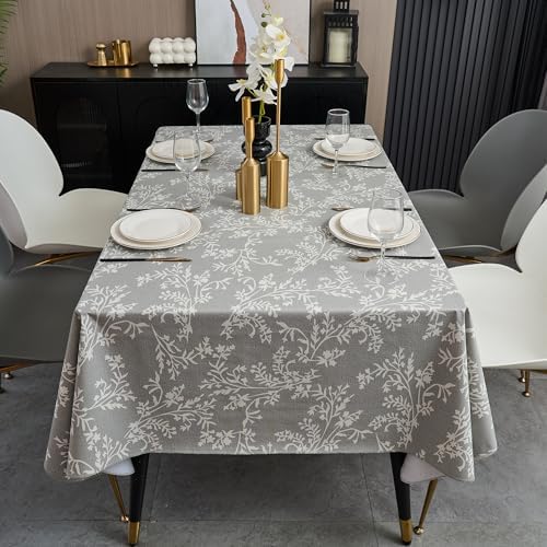 LIBERECOO Vinyl Tablecloth with Flannel Backing Indigo Botanical Charm, Waterproof, Wipeable, Durable Table Cover 4 Colors, 4 Sizes, Rectangular 54x72 Inch