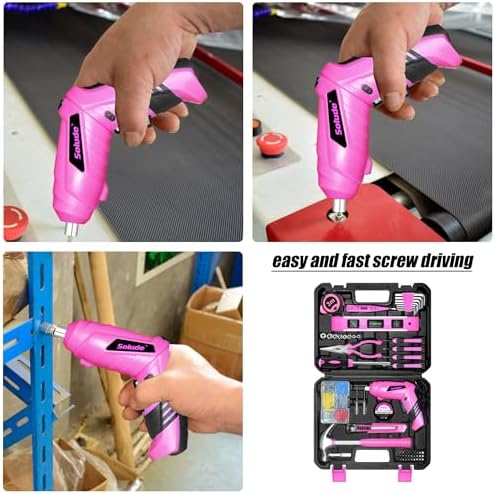 Pink Tool Set for Women,130 Piece Home Tool Kit for Women with 3.6V Cordless Rechargeable Screwdriver,Basic Household Tool Kit Set for New Home,Apartment,College Dorm & DIY Projects