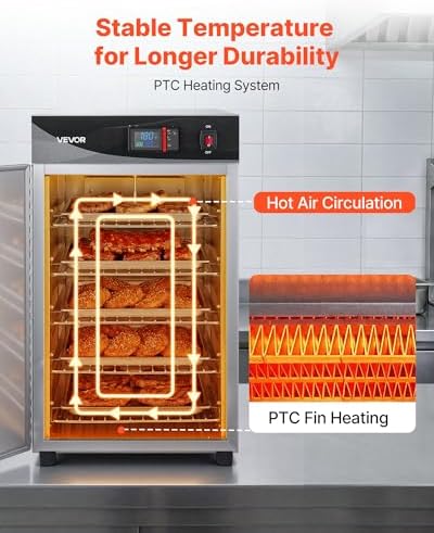 VEVOR Electric Hot Box Food Warmer, 5-Tier Commercial Warming Cabinet with Water Tray, Single-Door and Adjustable Shelves, Stainless Steel Food Warmer Cabinet, for Restaurant, Kitchen, Pizza, Chicken