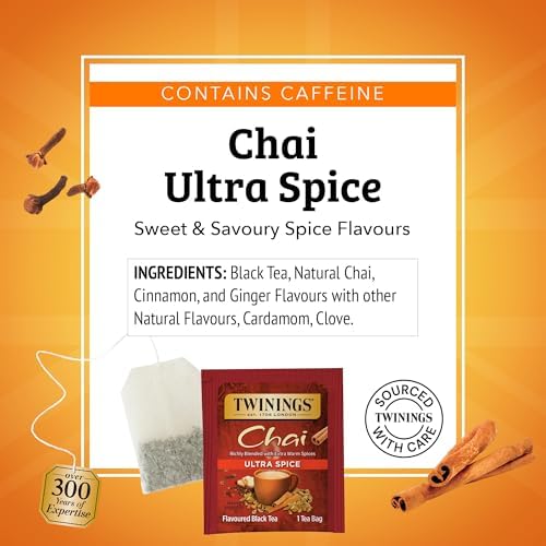 Twinings Ultra Spice Chai Black Tea Bags, 20 CT Box (6 Pack)