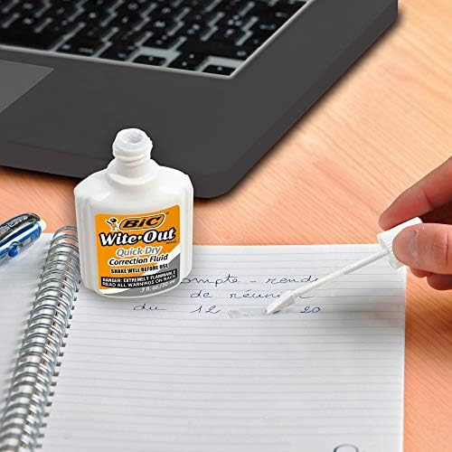 BIC Wite-Out Quick Dry Correction Fluid (pack of 12) | Quick Drying Formula for Fast Corrections, 12-Count Pack, Foam Brush for Precise Application, Reduced Dry Time
