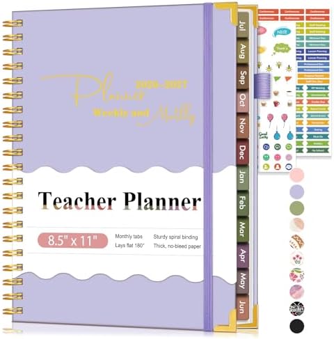 Teacher Planner 2026-2027, July 2026 - June 2027, Academic Weekly & Monthly Calendar Planner with Tabs, 8.5" x 11" A4 Teacher Lesson Plan Book with 7 Periods, Daily Agenda School Organizer for Teacher Student Homeschool Purple