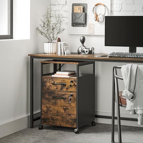 VASAGLE 2 Drawer File Cabinet with Lock, Rolling Printer Stand