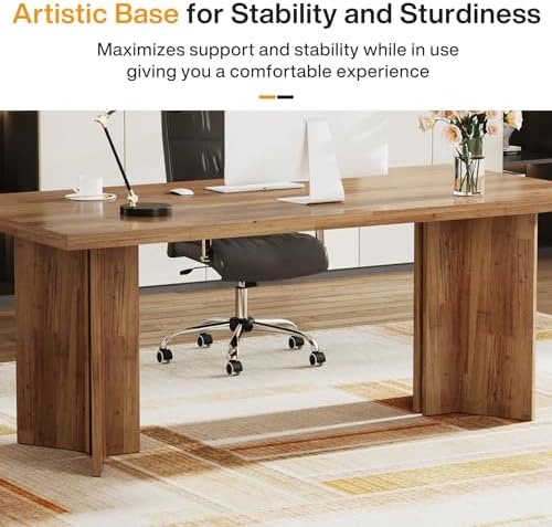 Tribesigns 63-inch Executive Desk, Vintage Home Office Computer Desk with Large Tabletop, Farmhouse Wood Writing Conference Table Workstation for Office, Study, Walnut Brown