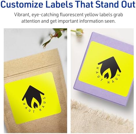 Avery® Printable Rectangle Labels, Sure Feed® Technology, 5" x 3-1/2", Neon Yellow Labels, Laser/Inkjet Printable, 40 Total, Great for Shipping and Packaging