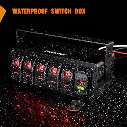 Nilight 5 Gang Rocker Switch Box w/Voltmeter PD Type C and USB Socket