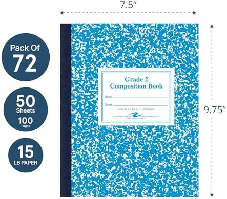 ROARING SPRING Primary Composition Book, Handwriting Notebook for Kids (K - 2nd Grade), Grade 2 Ruled, 3/4" Skip-Line Manuscript Paper, Flexible Cover, 9.75" x 7.5", 50 Sheets/100 Pages, 72 Pack