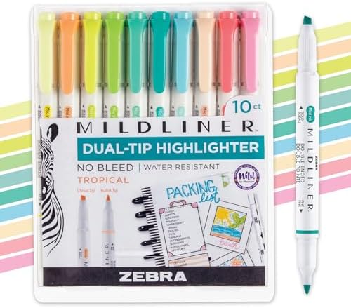 Zebra Pen MILDLINER Highlighter, Tropical Bisque Colors, Dual Tip, 10-Pack