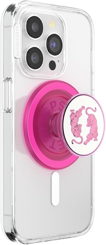 PopSockets Phone Grip for MagSafe, Magnetic Holder- Le Tigre Boca | Removable, For Kindle / Android / iPhone, With Magnet, Hot Pink, Enamel, Designs