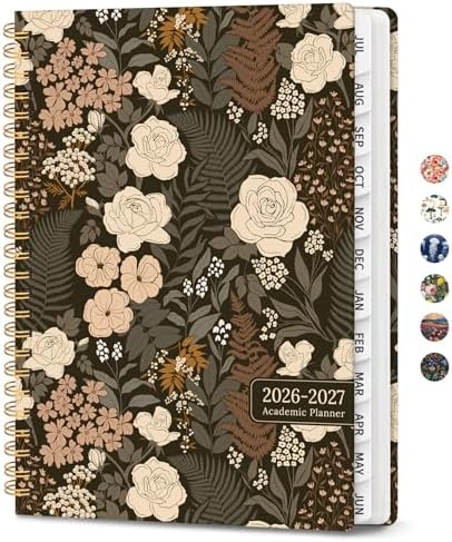 Planner 2026-2027, A5 (6.3" x 8.5") Hardcover Weekly & Monthly Planner July 2026 - June 2027 with Monthly Tabs, Academic Planner for School, Work and Office, Wild Rose