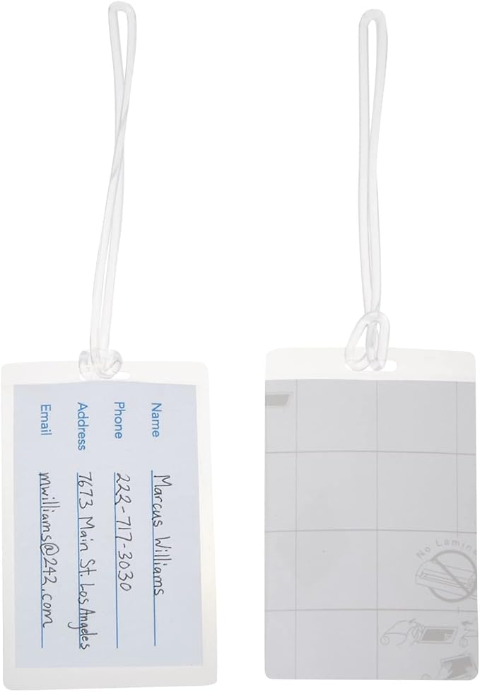 Juvale Self-Laminating Luggage Tags for Suitcases - 4.1 x 2.6 in Clear, Pack of 30 - Bulk Bag Tags with EVA Loops & DIY Paper Inserts - Business Card Luggage Tag