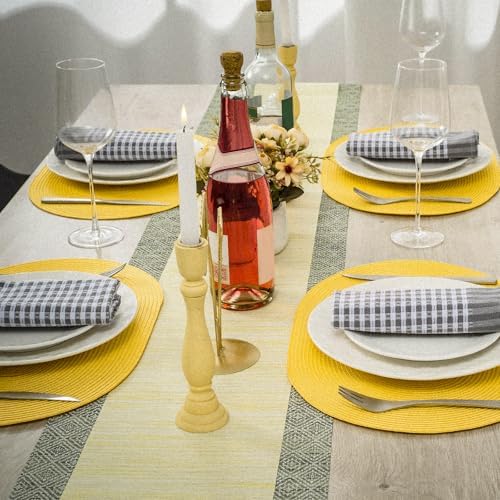 AHHFSMEI Placemats Set of 4 for Dining Table Washable Woven Non-Slip 18x12 inches Placemat Heat-Resistant Durable Table Mats for Dining Table Easy to Clean (Oval Yellow, 4)