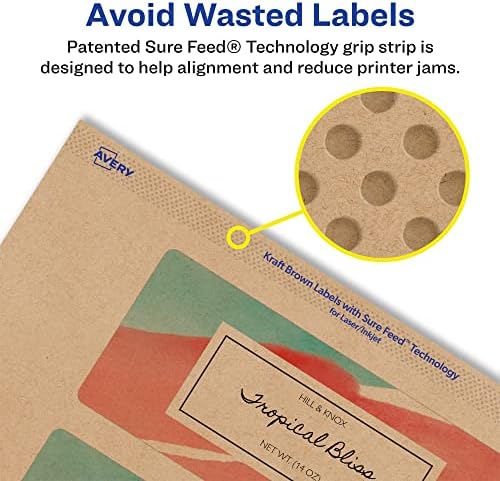 Avery® Kraft Brown Rectangle Labels, Sure Feed® Technology, 2" x 6", 400 Kraft Brown Labels, Print-to-The-Edge, Laser/Inkjet Printable