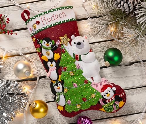 Bucilla Felt Applique 18" Stocking Making Kit, Arctic Tree Trimmers, Perfect for DIY Arts and Crafts, 89741E