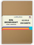 200 Brown Kraft Fiber 80# Cover Paper Sheets - 4.5" X 6.5" (4.5X6.5 Inches) Invitation 1/2" Smaller Than 5X7 Size - Rich Earthy Color with Natural Fibers - 80lb/Pound Cardstock - Smooth Finish