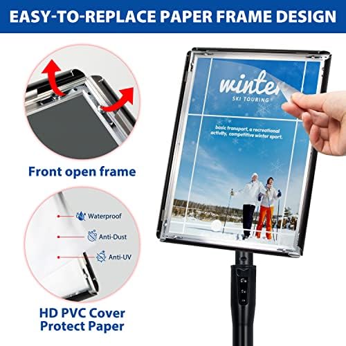 6Packs 11x17 Inch Adjustable Pedestal Poster Sign Stand, Heavy Duty Floor Standing Sign Holder Stand Aluminum Snap Open Frame for Vertical and Horizontal View Sign Displayed(Black) (Pack of 2)