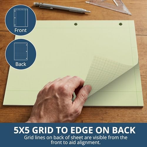 Roaring Spring Graph Ruled Engineering Pad, Engineering Graph Paper Pad, 12 Pack, 5x5 Grid to Edge, 8.5" x 11", 200 Sheets, 3 Hole Punched, Green Tinted Sheets, Made in USA