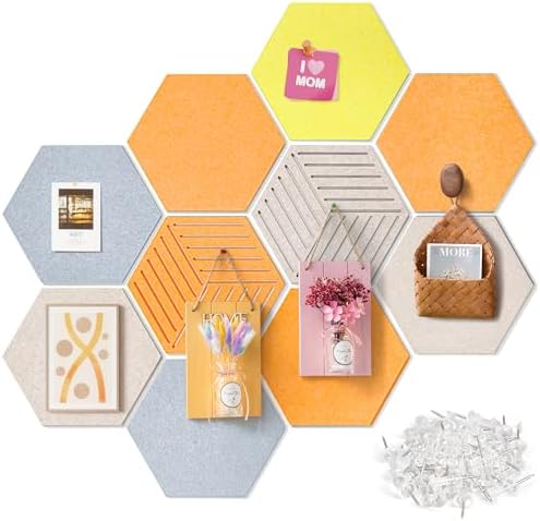 Hexagon Felt Corkboard for Office Frameless Self Adhesive, 10 Pack