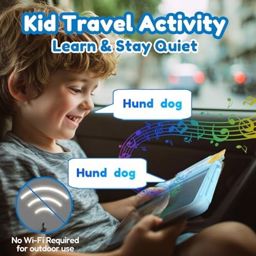 Writing Tablet with Bilingual Flash Cards for Kids, German, Blue