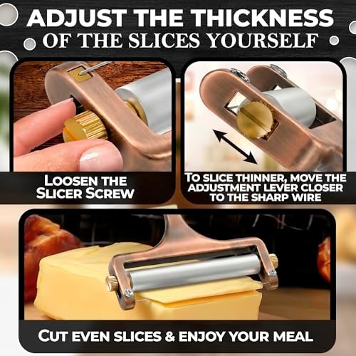 Handheld Wire Cheese Slicer with Adjustable Thickness, Stainless Steel