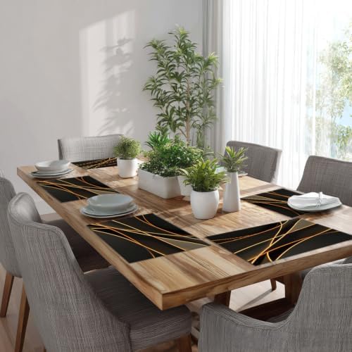 Batmerry Glowing Mocha Mousse Neon Lines Network Minimalism Placemats, Black Background Washable Linen Table Mats for Kitchen Table Double Insulation Decor Dining Set Indoor Outdoor 12X18 in Set of 6