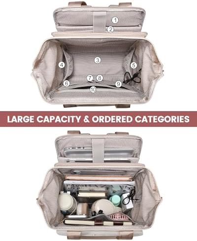LOVEVOOK Laptop Backpack for Women with Giant Tumbler Holder, 15.6 Inch Work Laptop Bag with USB Port, Fashion Teacher Nurse Backpack Purse, Waterproof Travel Computer Backpack, 2PCS, Beige-Khaki