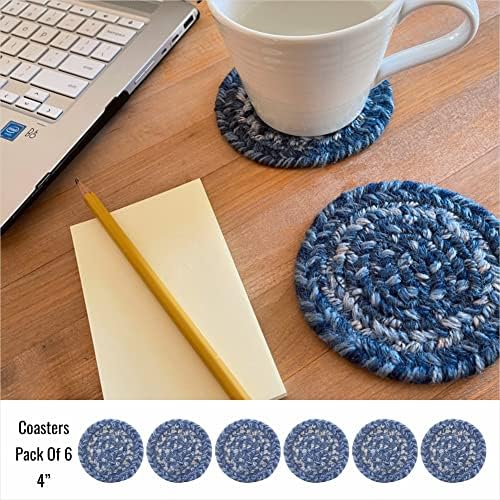 Homespice Denim Braided Coasters Ideal as Drink Coasters, Round 4" Set of 6