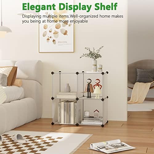 C&AHOME Plastic Cube Storage Organizer, 4-Cube Shelves Units, White