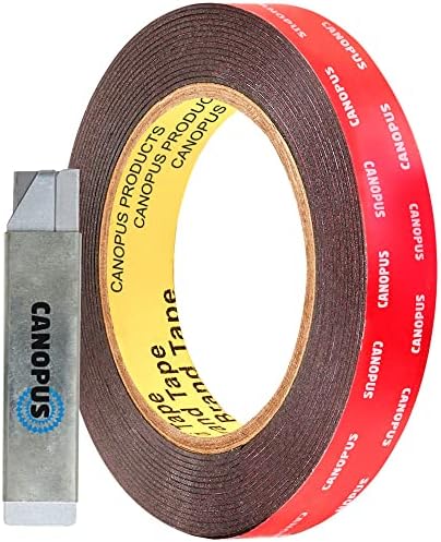 CANOPUS Double Sided Tape, 5952 Heavy Duty Mounting Tape, Strong Bond & Weatherproof Seal Strip for Automotive Mounting, Picture and Photo Frame, Poster, Craft, 0.75 in x 15 ft, Black, Made in USA