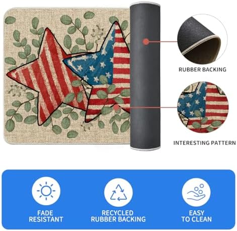 Artoid Mode American Flag Stars Eucalyptus Patriotic 4th of July Kitchen Mats Set of 2, Memorial Day Home Decor Kitchen Rugs for Floor - 17x29 and 17x47 Inch