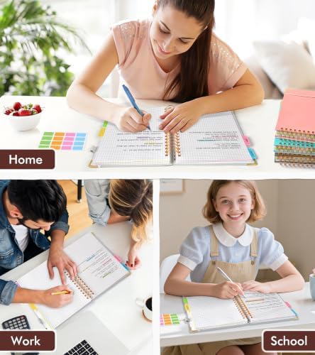 5 Subject Graph Paper Notebook with Removable Dividers Tabs, 300 Pages Hardcover Leather Grid Spiral Journal, 8"x10" B5 Large Graphing Notebooks for Women Men Work School College Engineering, White