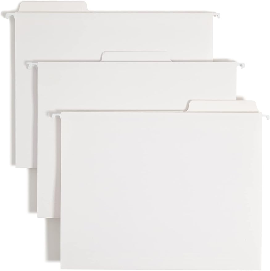 Smead FasTab Hanging File Folder, 1/3-Cut Built-in Tab, Letter Size, White, 20 per Box (64002)