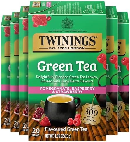 Twinings Green Pomegranate, Raspberry & Strawberry Tea Bags 20 CT (6 Pack)