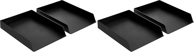 Amazon Basics Rectangular Plastic Desk Organizer, Letter Size Tray, 4-Pack, 9.7 x 2.2 x 13 inches, Black