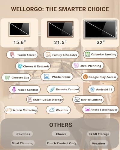 Digital Calendar 2026, 15.6-inch Electronic Calendar for Wall, Touch Screen Smart Digital Planner with Kids' Chores Chart/Meal Plan/Streaming Services/Photo Display, Remote Control Supported