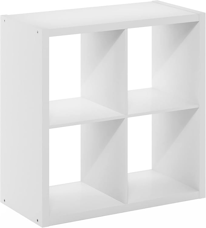 Furinno Cubicle Book Shelf, 4-Cube Bookshelf, Extra Thick Frame Reversible Bookcase with Open Back, 14.6 x 30 x 30, for Living Room, Bedroom, Home Office, Plain White