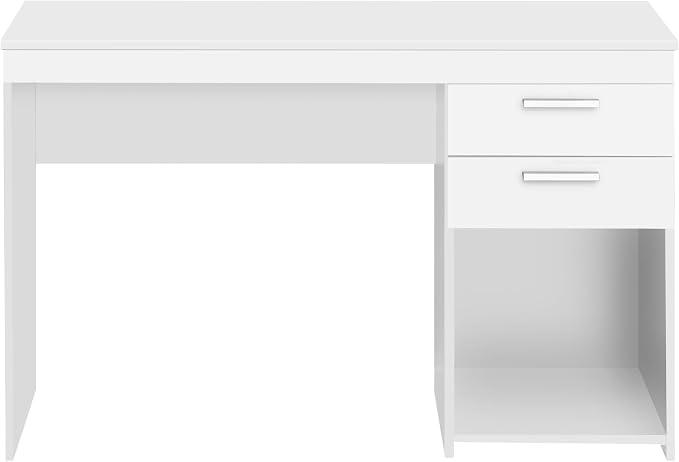 Techni Mobili 48 Inch Modern Compact Computer Desk with Drawers, White | 48 Inch modern desk with storage drawers, sturdy frame, compact design, ideal for bedrooms and home office workspaces