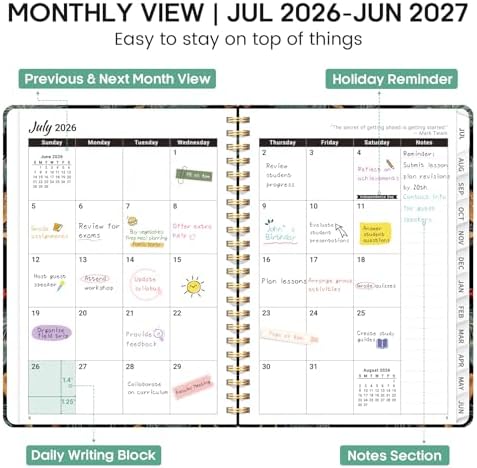 Planner 2026-2027, Weekly & Monthly Academic Calendar, Jul 2026 – Jun 2027