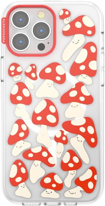 PopSockets iPhone 13 Pro Max Case Compatible with MagSafe, Phone Case for iPhone 13 Pro Max, Wireless Charging Compatible - Red Shrooms