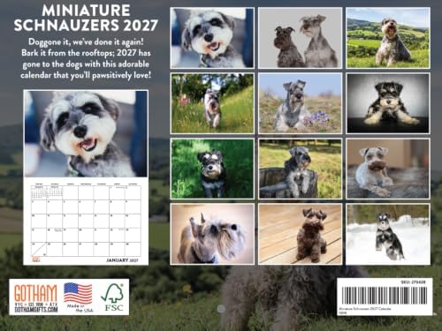 Miniature Schnauzer Calendar 2027 Monthly Wall Calender 12 Month