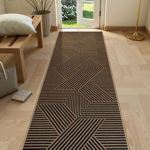 Lahome Modern Black and Brown Runner Rug, 2x8 Entryway Runner Rug Non Slip