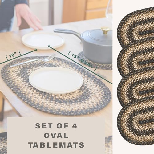 Homespice Kilimanjaro Jute Braided Table Mats, Oval 10x15 Set of 4