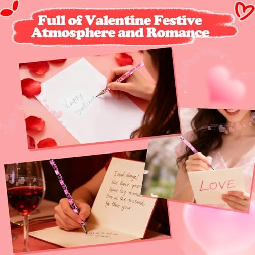 240 Pcs Valentine Pencils Bulk with Erasers, 12 Unique Heart Themed Design for Valentine Goodies Prize Gift Favor Party Supplies