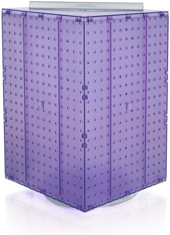 Azar Displays 701414-PUR Rotating Display Stand - 4-Sided Display Racks for Craft Shows - Peg Display Carousel (14” W x 14” D x 20” H) - Easy Assemble Revolving Display for Retail - Pegboard Organizer, purple
