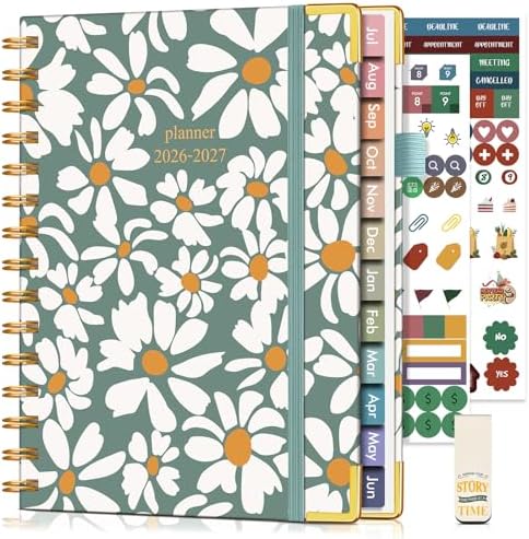 Academic Planner 2026-2027, Hardcover Weekly and Monthly Calendar Planner from July 2026 - June 2027, 6.1" x 8.2" A5 Daily Agenda with Tabs, College School Organizer for Student Teacher, Field of Daisies