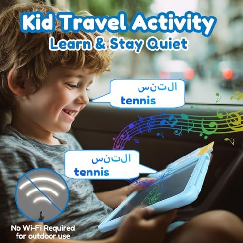 Writing Tablet with Bilingual Flash Cards for Kids, Arabic, Blue