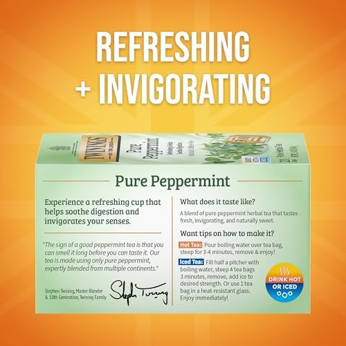 Twinings Pure Peppermint Herbal Caffeine-Free Tea Bags, 20 CT Box (1 Pack)